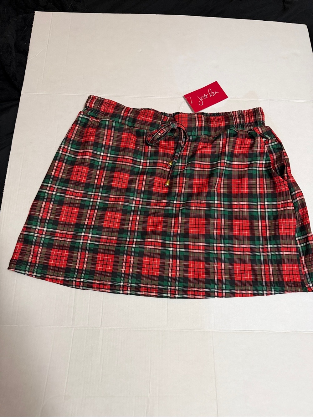 Tartan Drawstring Mini Skirt in Red Plaid